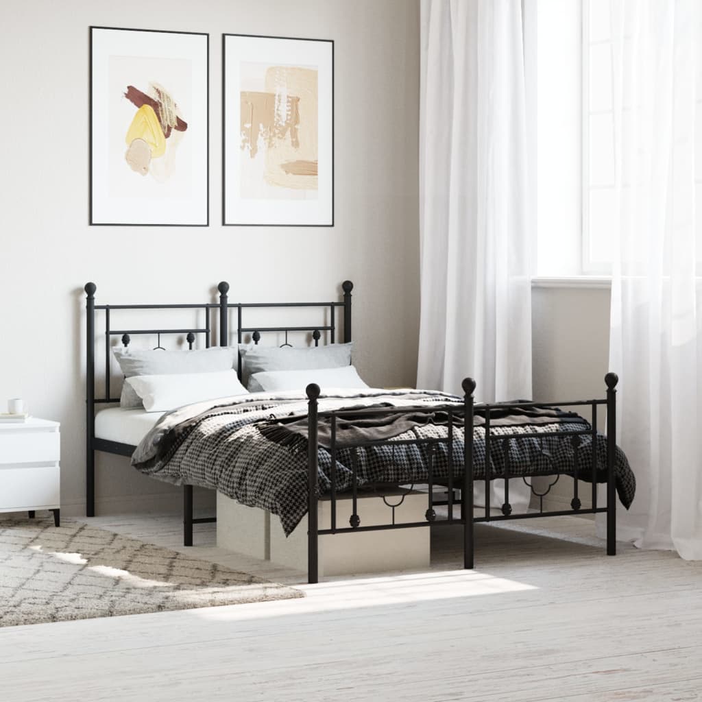 Lit Double en Métal Blanc Élégant-Noir-avec tête de lit et pied de lit-120 x 190 cm-La-Fabrique-Industrielle