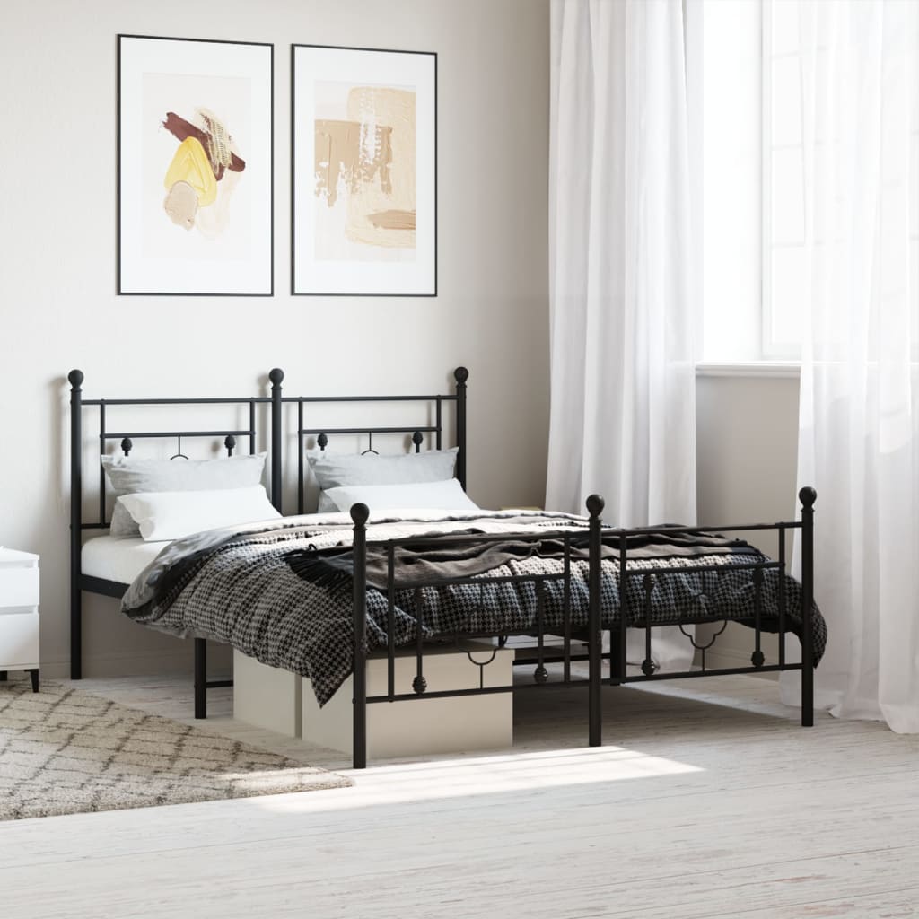 Lit Double en Métal Blanc Élégant-Noir-avec tête de lit et pied de lit-135 x 190 cm-La-Fabrique-Industrielle