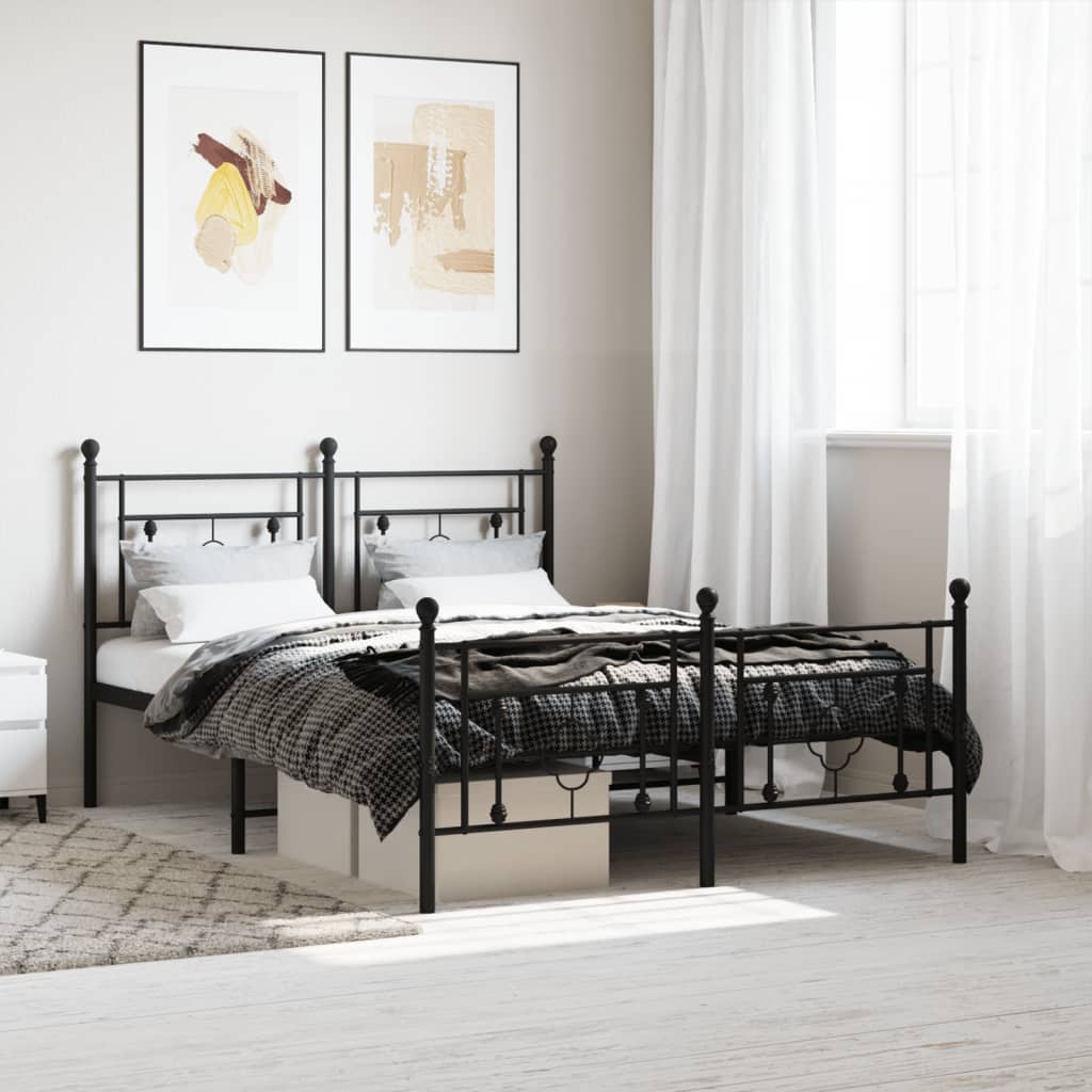 Lit Double en Métal Blanc Élégant-Noir-avec tête de lit et pied de lit-140 x 190 cm-La-Fabrique-Industrielle