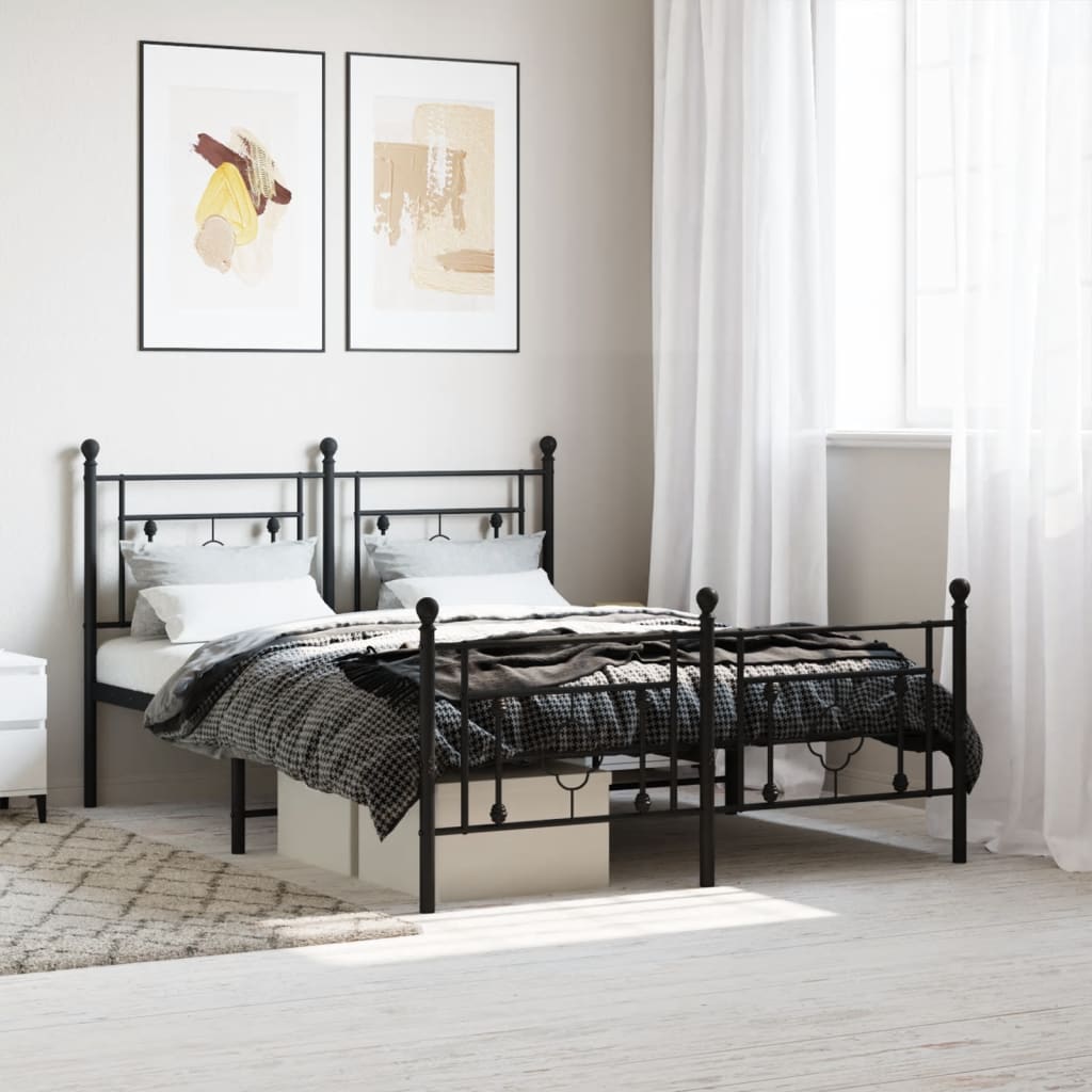 Lit Double en Métal Blanc Élégant-Noir-avec tête de lit et pied de lit-140 x 200 cm-La-Fabrique-Industrielle
