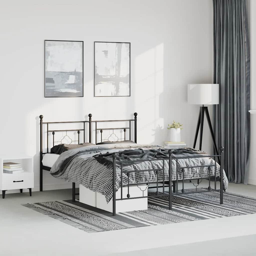 Lit Double en Métal Blanc Élégant-Noir-avec tête de lit et pied de lit-150 x 200 cm-La-Fabrique-Industrielle