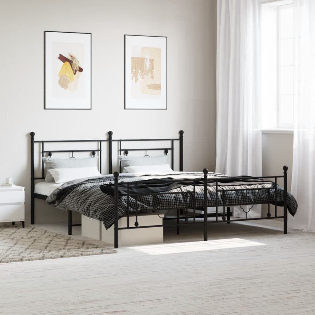 Lit Double en Métal Blanc Élégant-Noir-avec tête de lit et pied de lit-183 x 213 cm-La-Fabrique-Industrielle