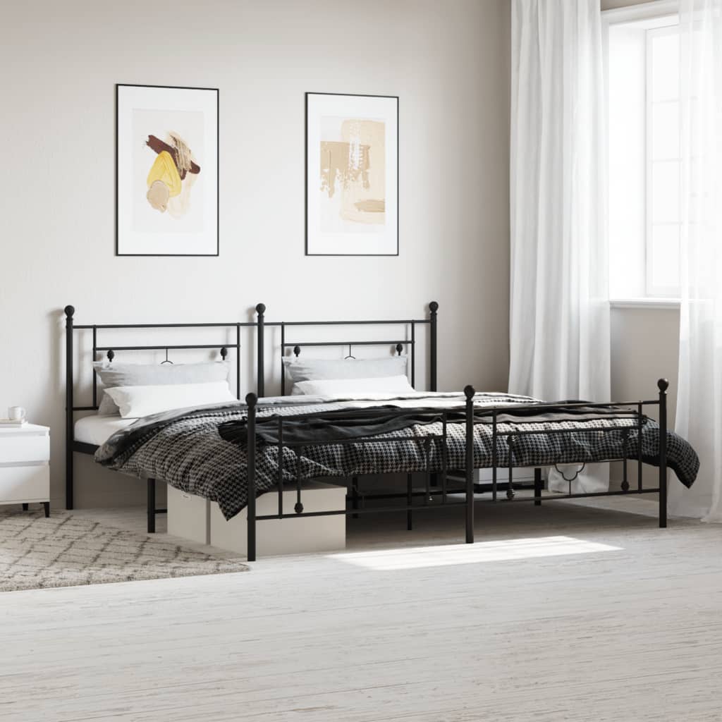 Lit Double en Métal Blanc Élégant-Noir-avec tête de lit et pied de lit-200 x 200 cm-La-Fabrique-Industrielle