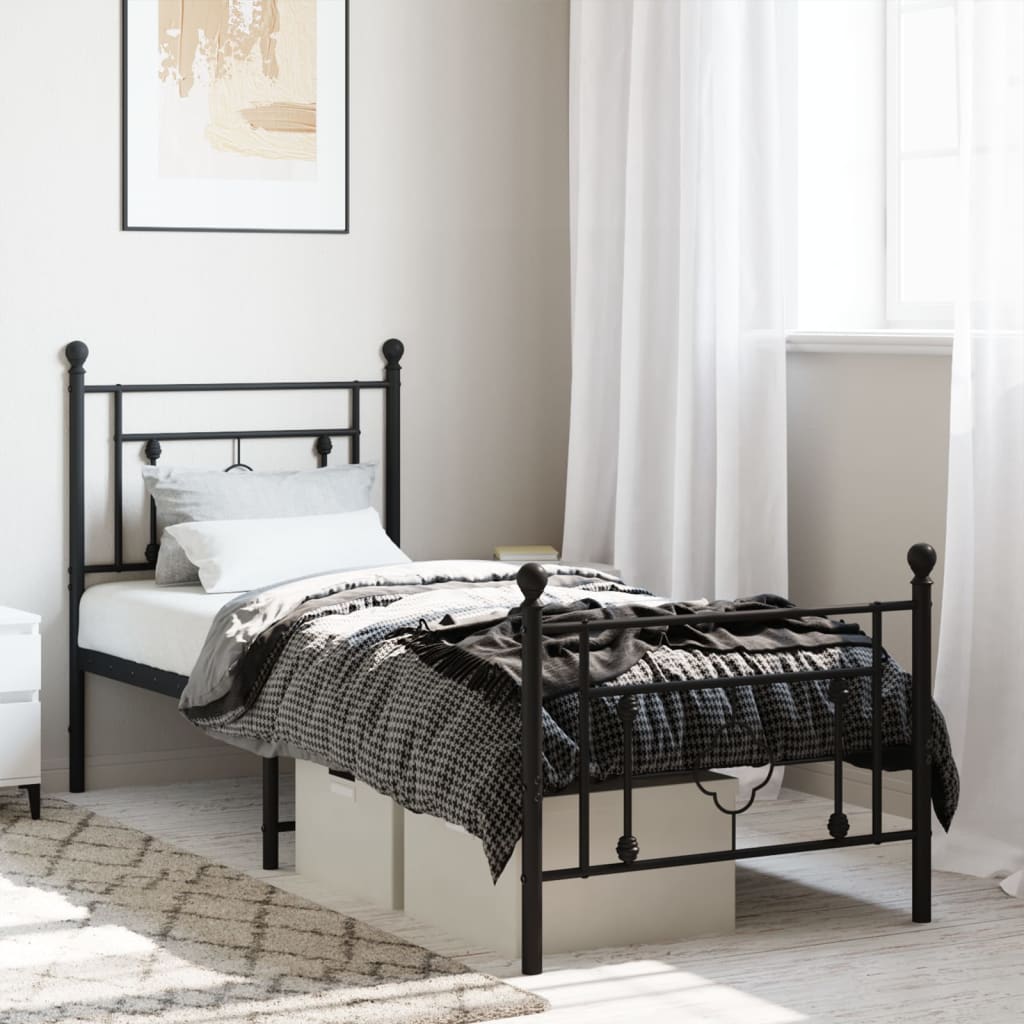 Lit Double en Métal Blanc Élégant-Noir-avec tête de lit et pied de lit-75 x 190 cm-La-Fabrique-Industrielle