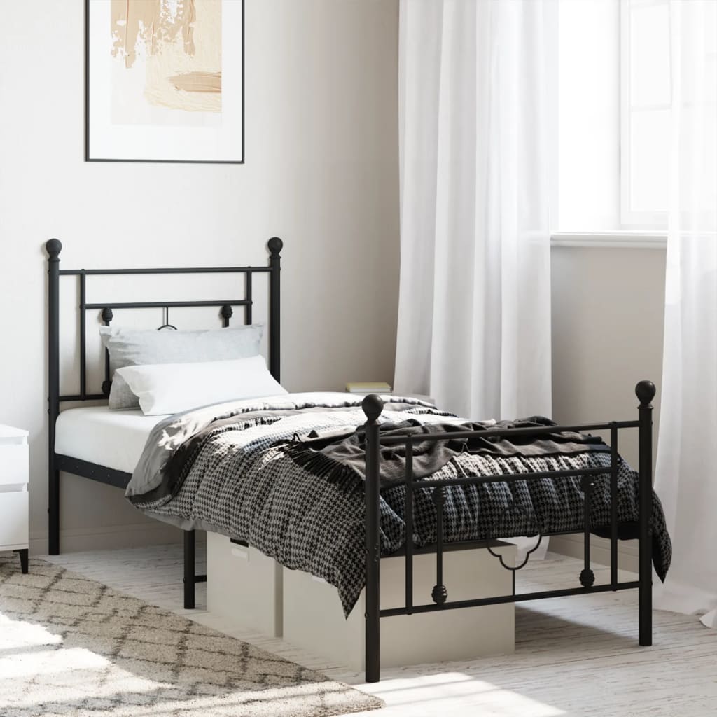 Lit Double en Métal Blanc Élégant-Noir-avec tête de lit et pied de lit-80 x 200 cm-La-Fabrique-Industrielle