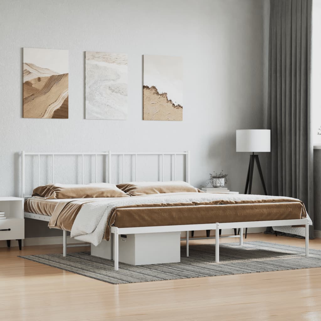 Lit King Size en Métal Industriel-Blanc-avec tête de lit-180 x 200 cm-La-Fabrique-Industrielle