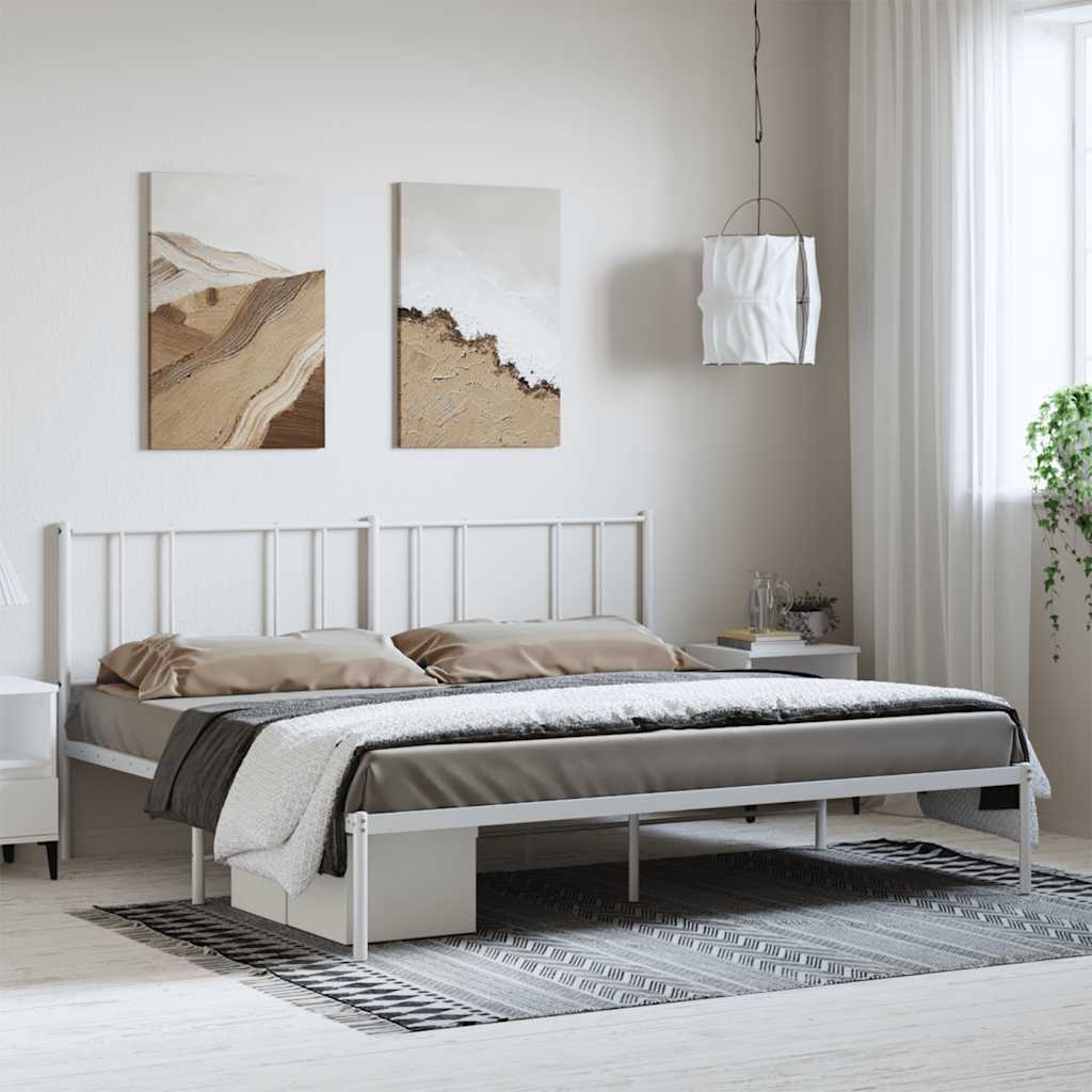 Lit King Size en Métal Industriel-Blanc-avec tête de lit-183 x 213 cm-La-Fabrique-Industrielle