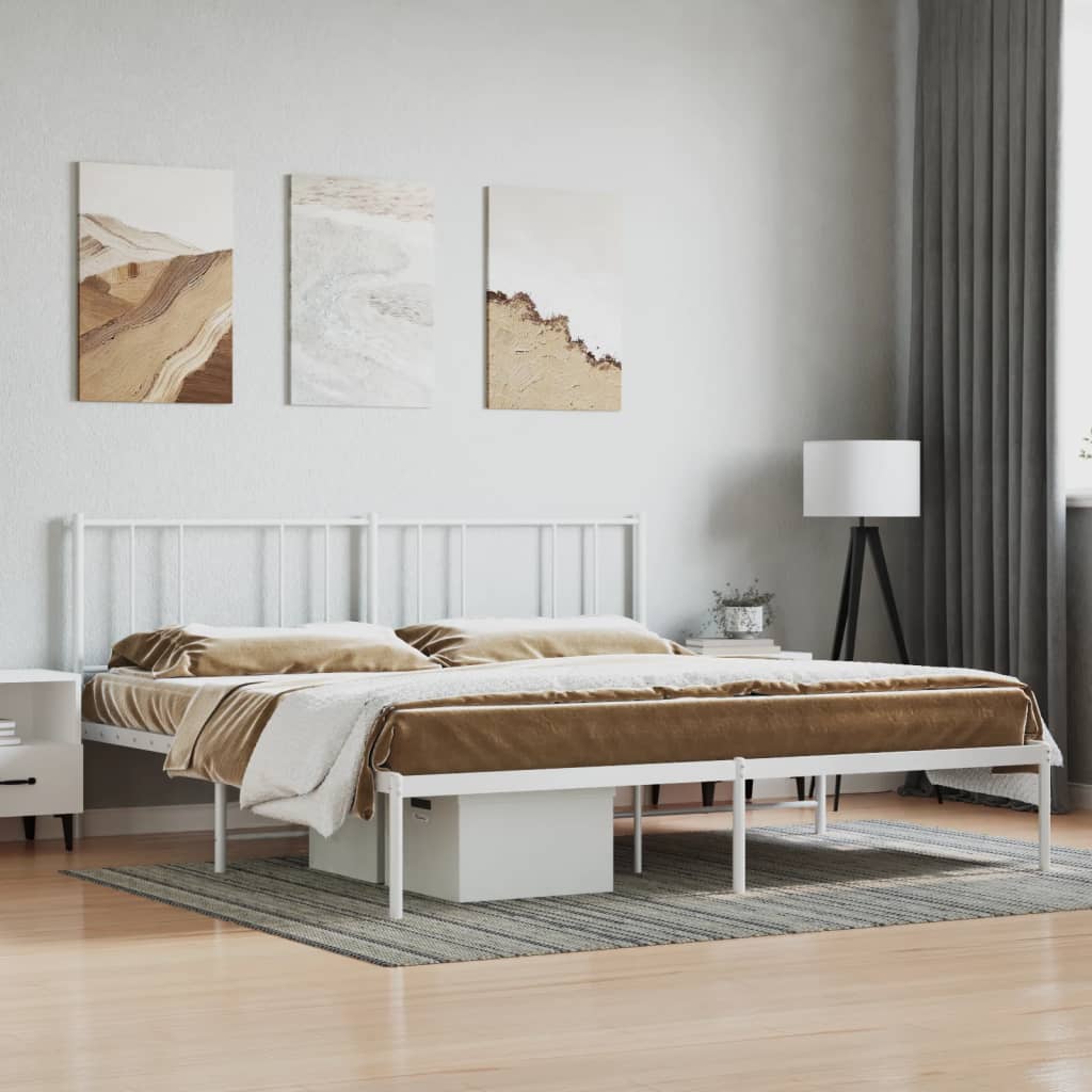 Lit King Size en Métal Industriel-Blanc-avec tête de lit-200 x 200 cm-La-Fabrique-Industrielle