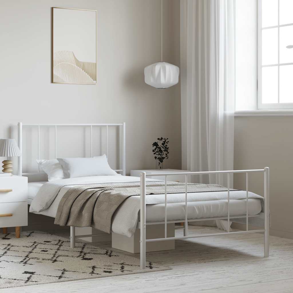 Lit King Size en Métal Industriel-Blanc-avec tête de lit et pied de lit-100 x 200 cm-La-Fabrique-Industrielle