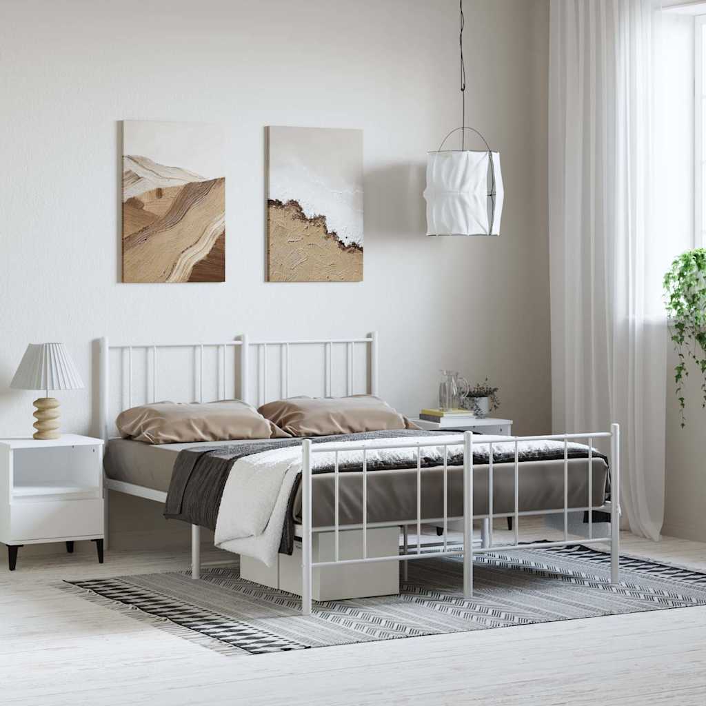 Lit King Size en Métal Industriel-Blanc-avec tête de lit et pied de lit-150 x 200 cm-La-Fabrique-Industrielle