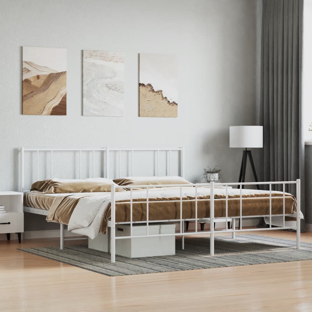 Lit King Size en Métal Industriel-Blanc-avec tête de lit et pied de lit-180 x 200 cm-La-Fabrique-Industrielle