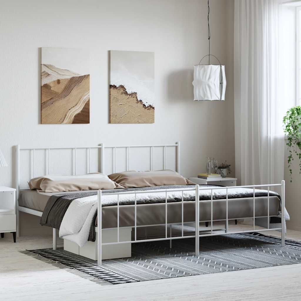 Lit King Size en Métal Industriel-Blanc-avec tête de lit et pied de lit-183 x 213 cm-La-Fabrique-Industrielle