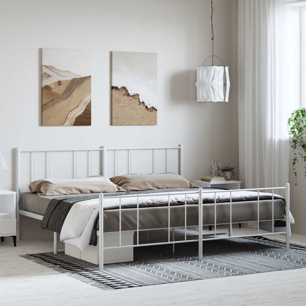 Lit King Size en Métal Industriel-Blanc-avec tête de lit et pied de lit-193 x 203 cm-La-Fabrique-Industrielle