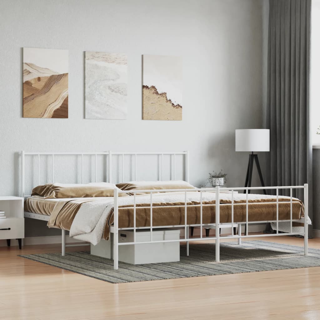 Lit King Size en Métal Industriel-Blanc-avec tête de lit et pied de lit-200 x 200 cm-La-Fabrique-Industrielle