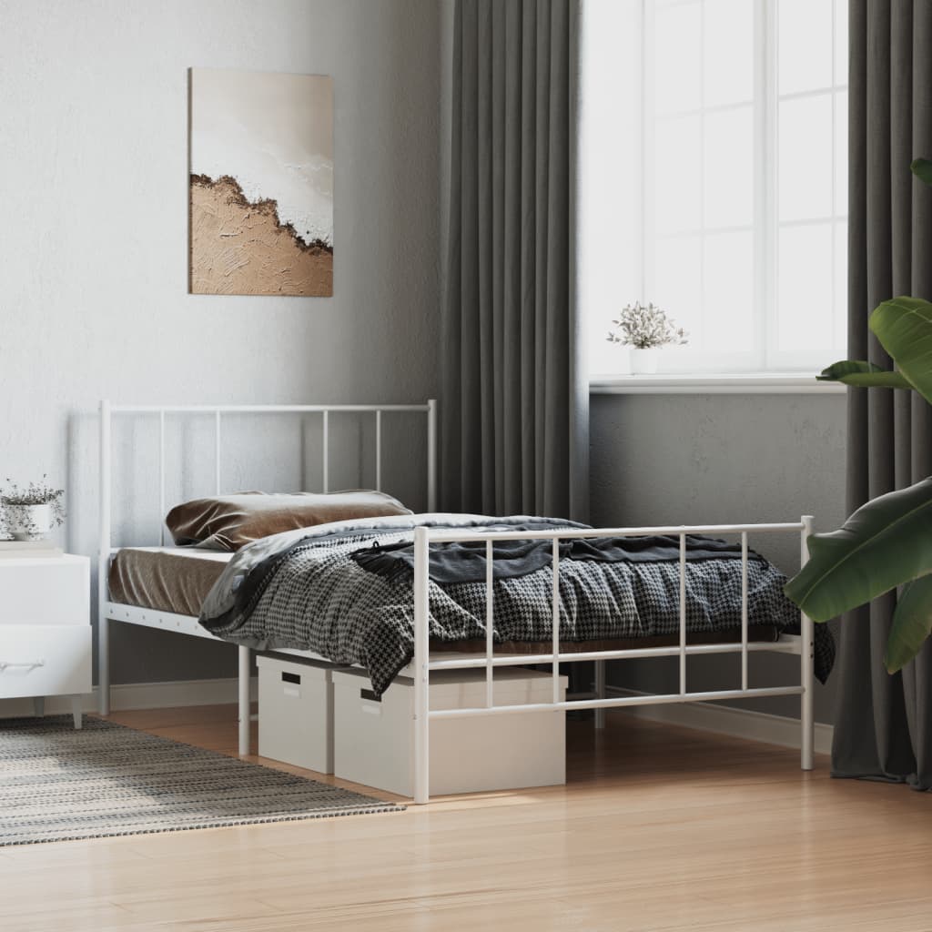 Lit King Size en Métal Industriel-Blanc-avec tête de lit et pied de lit-75 x 190 cm-La-Fabrique-Industrielle