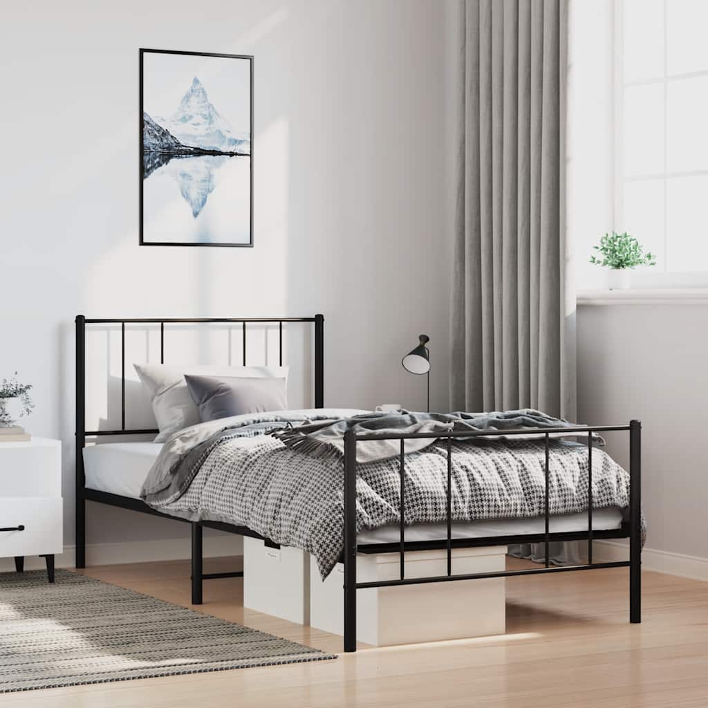 Lit King Size en Métal Industriel-Noir-avec tête de lit et pied de lit-100 x 190 cm-La-Fabrique-Industrielle