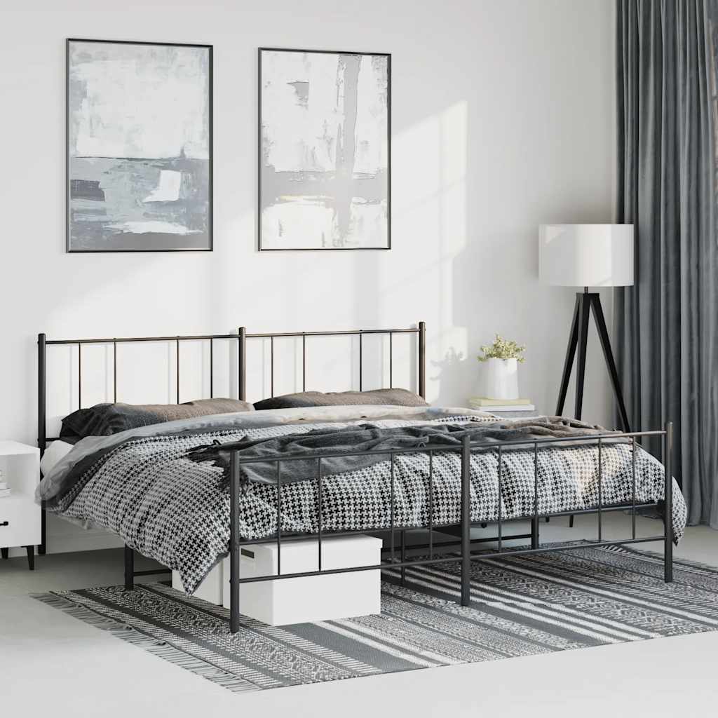 Lit King Size en Métal Industriel-Noir-avec tête de lit et pied de lit-183 x 213 cm-La-Fabrique-Industrielle