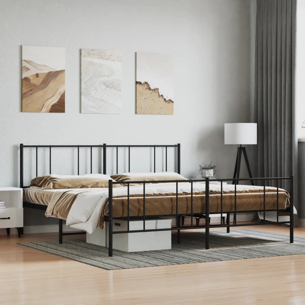 Lit King Size en Métal Industriel-Noir-avec tête de lit et pied de lit-200 x 200 cm-La-Fabrique-Industrielle