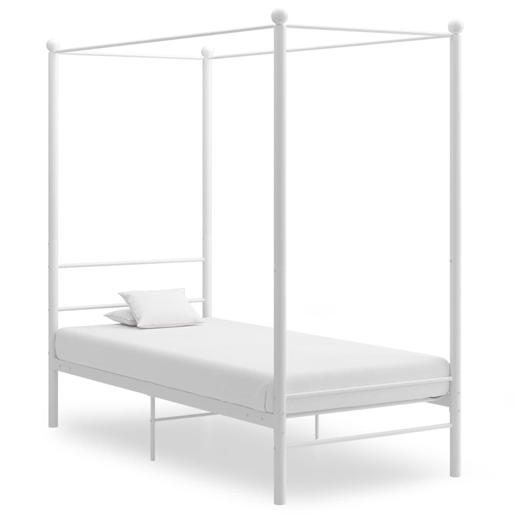 Lit Simple à Baldaquin en Métal Blanc-Blanc-100 x 200 cm-La-Fabrique-Industrielle