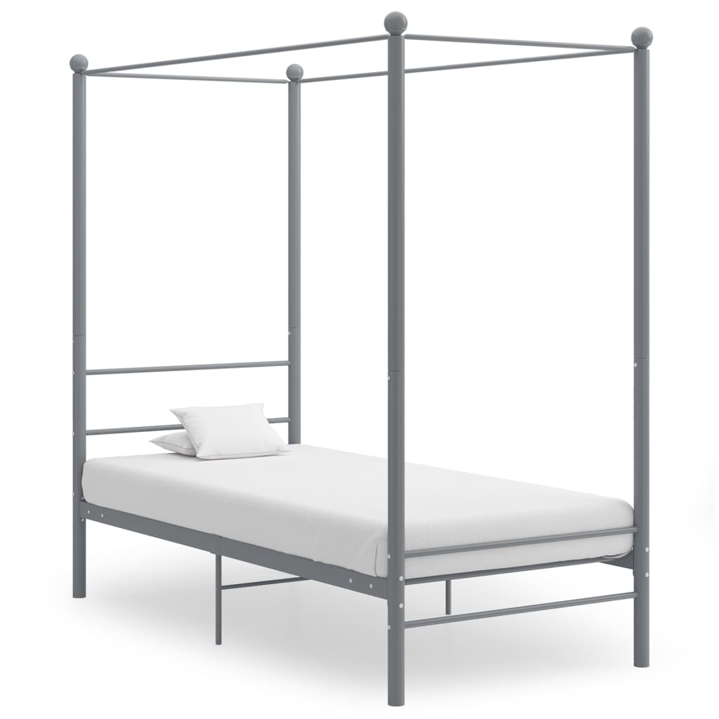 Lit Simple à Baldaquin en Métal Blanc-Gris-90 x 200 cm-La-Fabrique-Industrielle