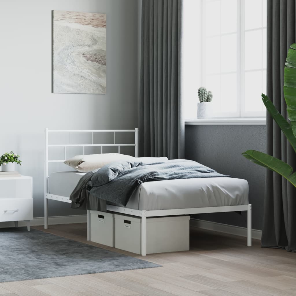 Lit Surélevé Élégant en Acier-Blanc-avec tête de lit-107 x 203 cm-La-Fabrique-Industrielle