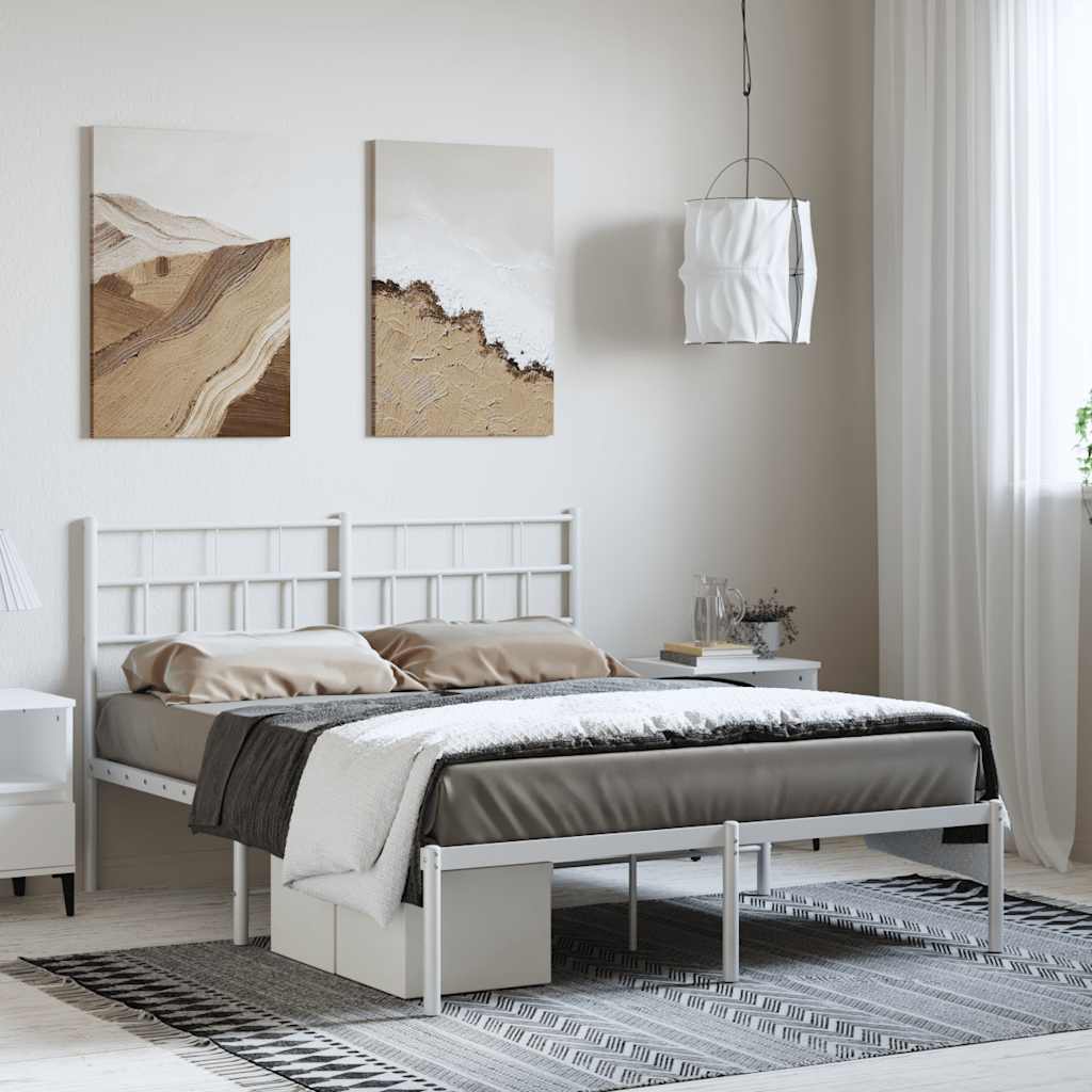 Lit Surélevé Élégant en Acier-Blanc-avec tête de lit-135 x 190 cm-La-Fabrique-Industrielle