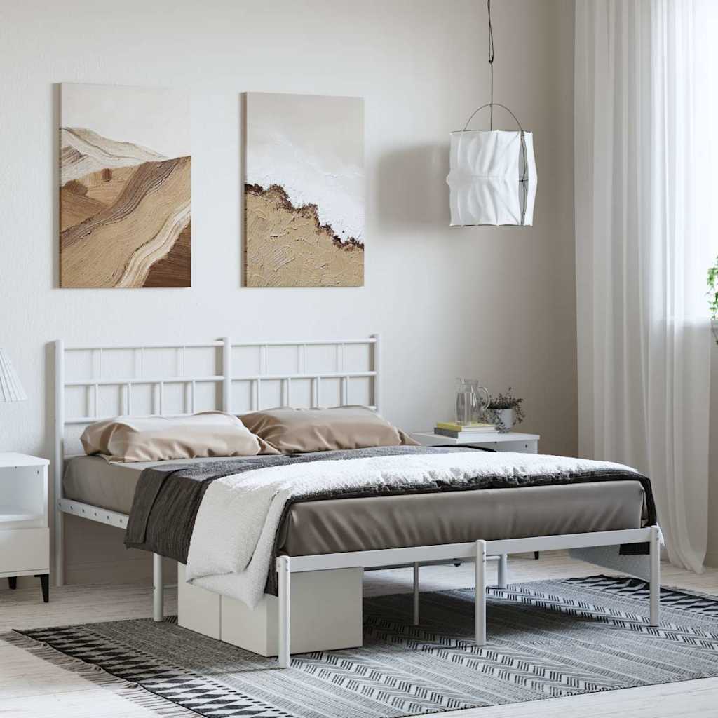 Lit Surélevé Élégant en Acier-Blanc-avec tête de lit-150 x 200 cm-La-Fabrique-Industrielle