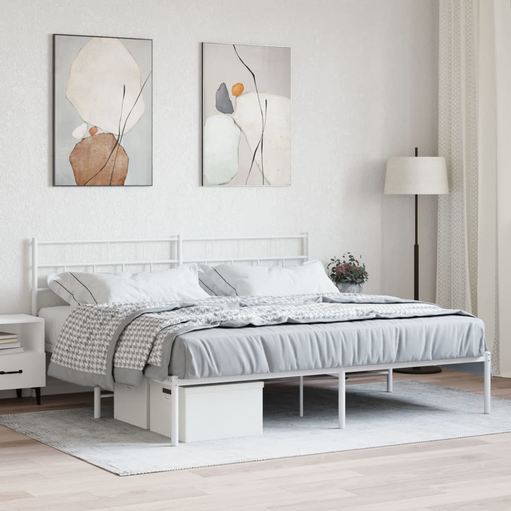 Lit Surélevé Élégant en Acier-Blanc-avec tête de lit-200 x 200 cm-La-Fabrique-Industrielle