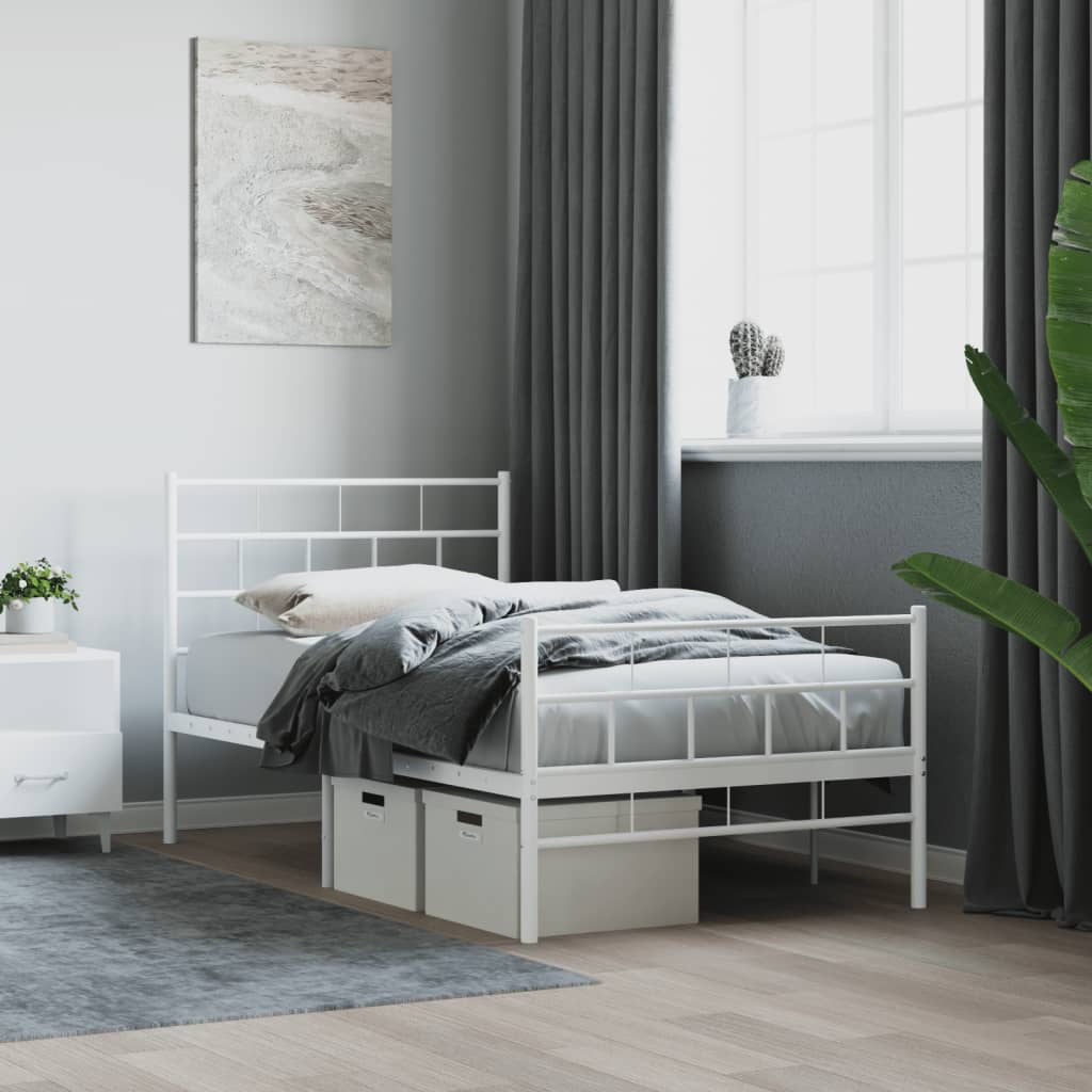 Lit Surélevé Élégant en Acier-Blanc-avec tête de lit et pied de lit-107 x 203 cm-La-Fabrique-Industrielle