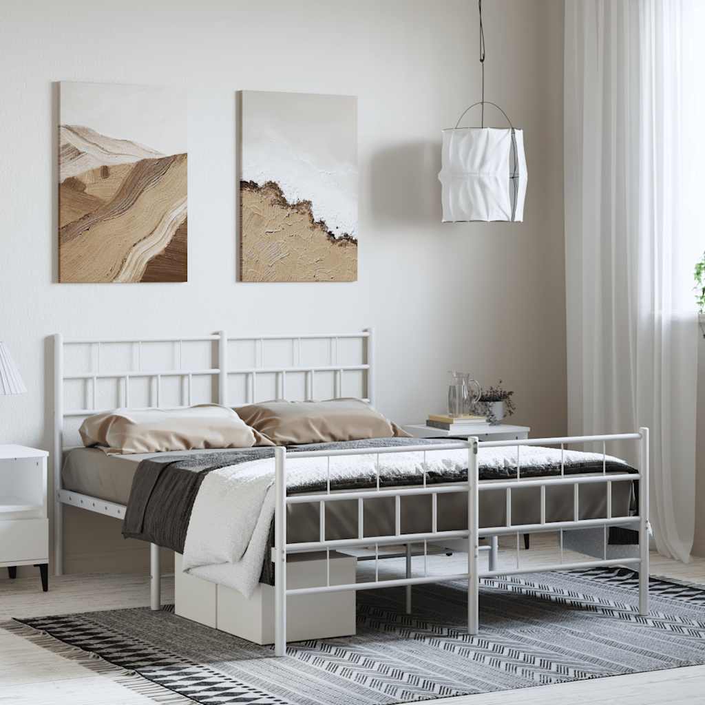 Lit Surélevé Élégant en Acier-Blanc-avec tête de lit et pied de lit-135 x 190 cm-La-Fabrique-Industrielle