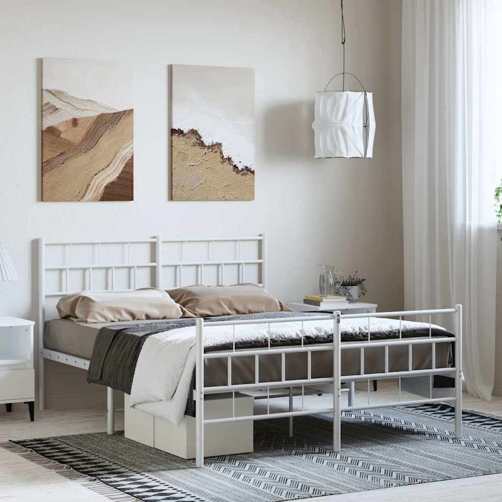 Lit Surélevé Élégant en Acier-Blanc-avec tête de lit et pied de lit-150 x 200 cm-La-Fabrique-Industrielle