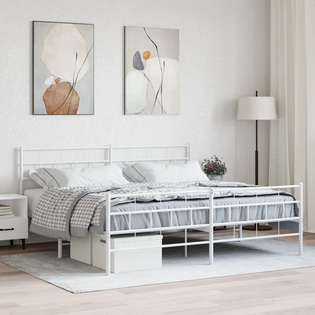 Lit Surélevé Élégant en Acier-Blanc-avec tête de lit et pied de lit-180 x 200 cm-La-Fabrique-Industrielle