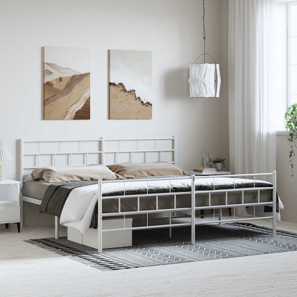 Lit Surélevé Élégant en Acier-Blanc-avec tête de lit et pied de lit-183 x 213 cm-La-Fabrique-Industrielle