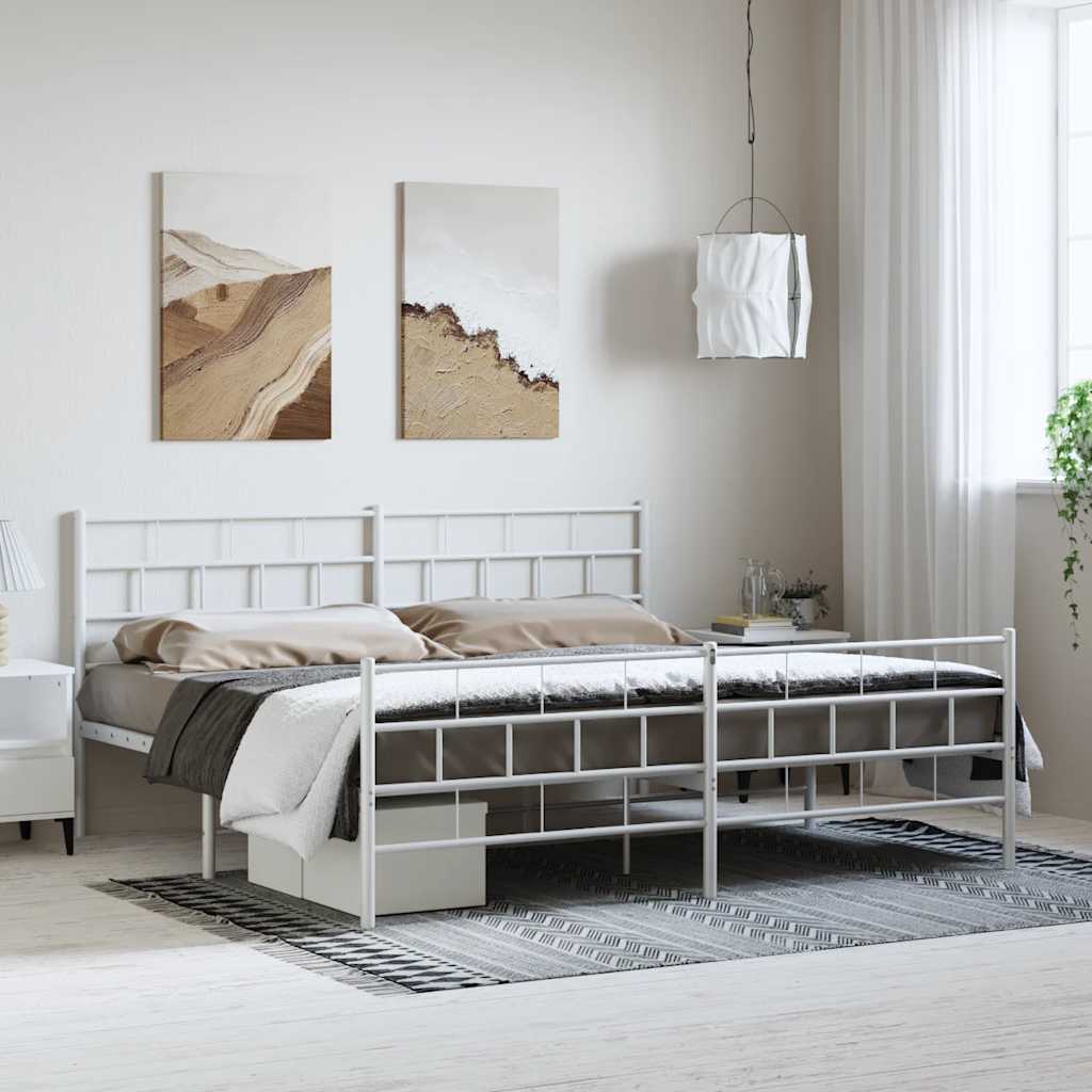 Lit Surélevé Élégant en Acier-Blanc-avec tête de lit et pied de lit-193 x 203 cm-La-Fabrique-Industrielle