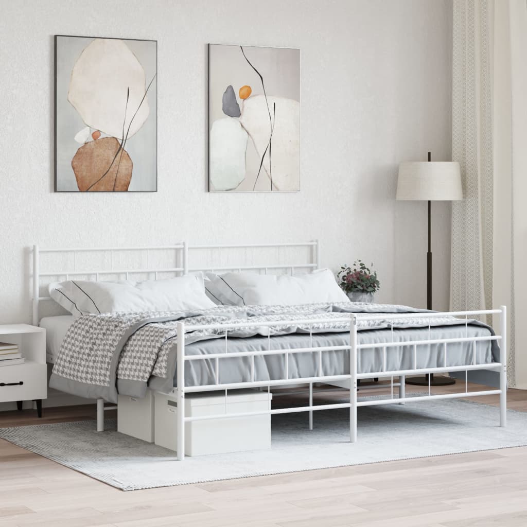 Lit Surélevé Élégant en Acier-Blanc-avec tête de lit et pied de lit-200 x 200 cm-La-Fabrique-Industrielle
