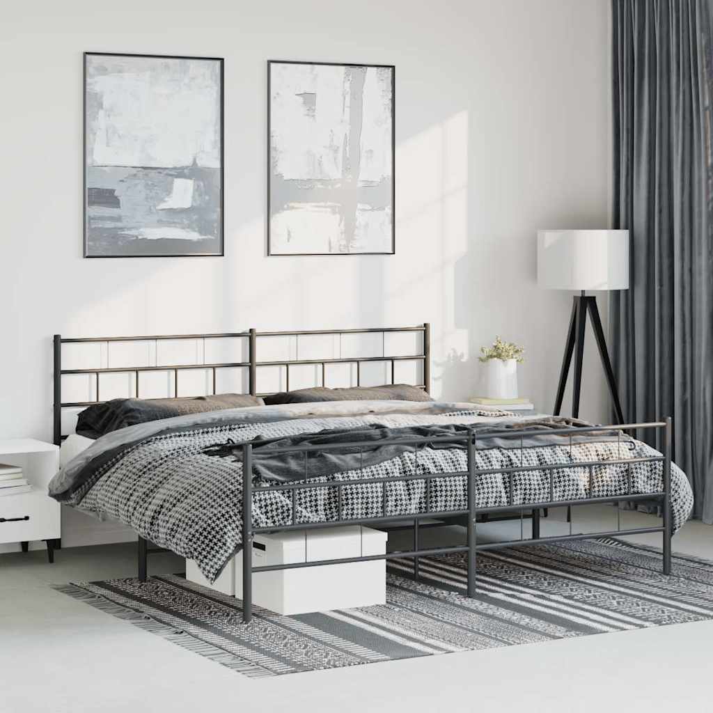 Lit Surélevé Élégant en Acier-Noir-avec tête de lit et pied de lit-183 x 213 cm-La-Fabrique-Industrielle