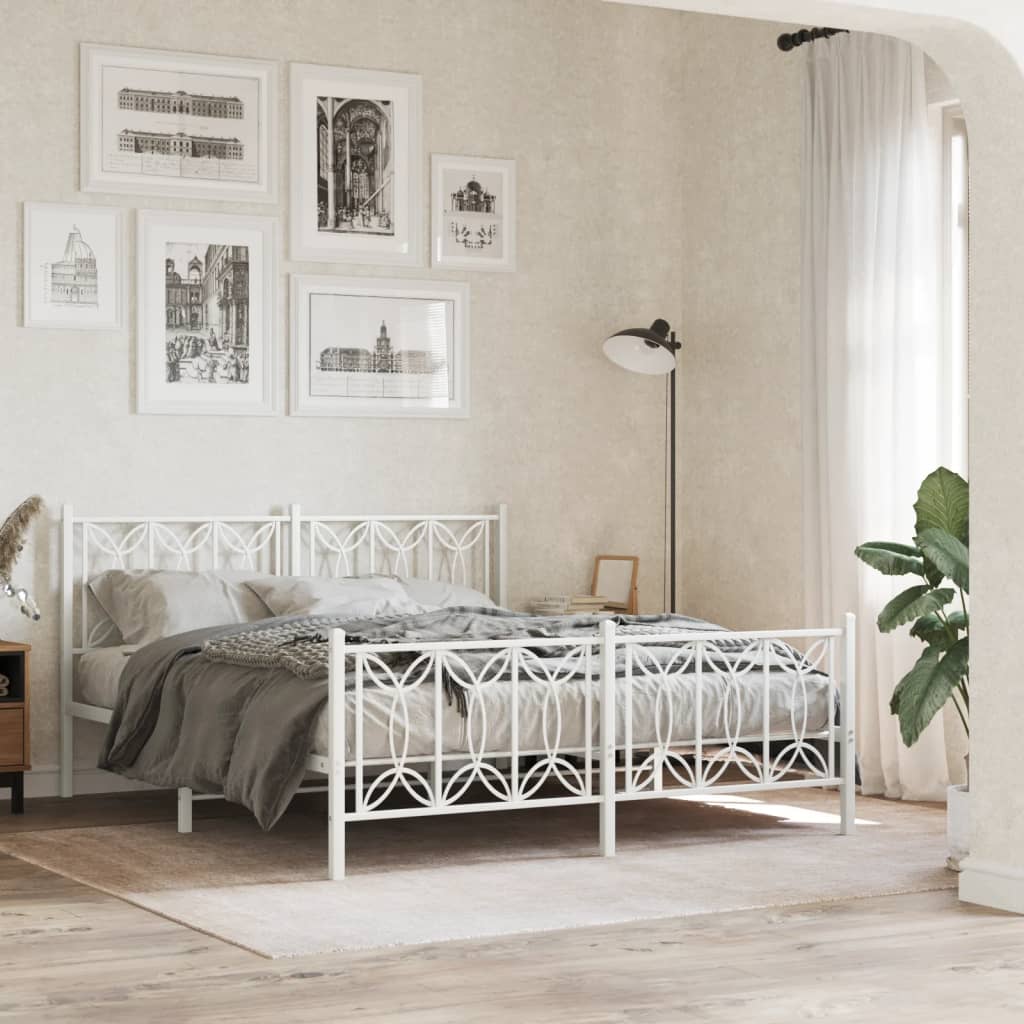 Lit en Acier 180x200 Design Industriel-Blanc-avec tête de lit et pied de lit-150 x 200 cm-La-Fabrique-Industrielle