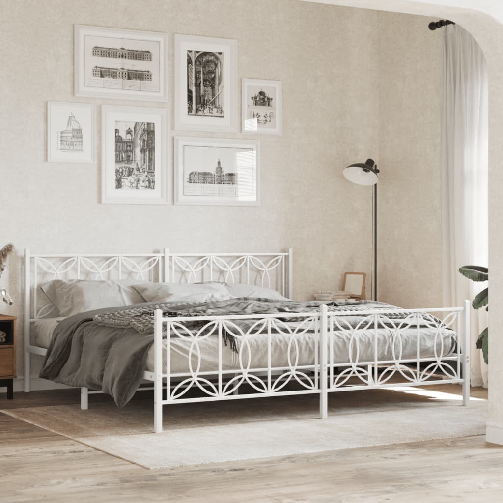 Lit en Acier 180x200 Design Industriel-Blanc-avec tête de lit et pied de lit-193 x 203 cm-La-Fabrique-Industrielle