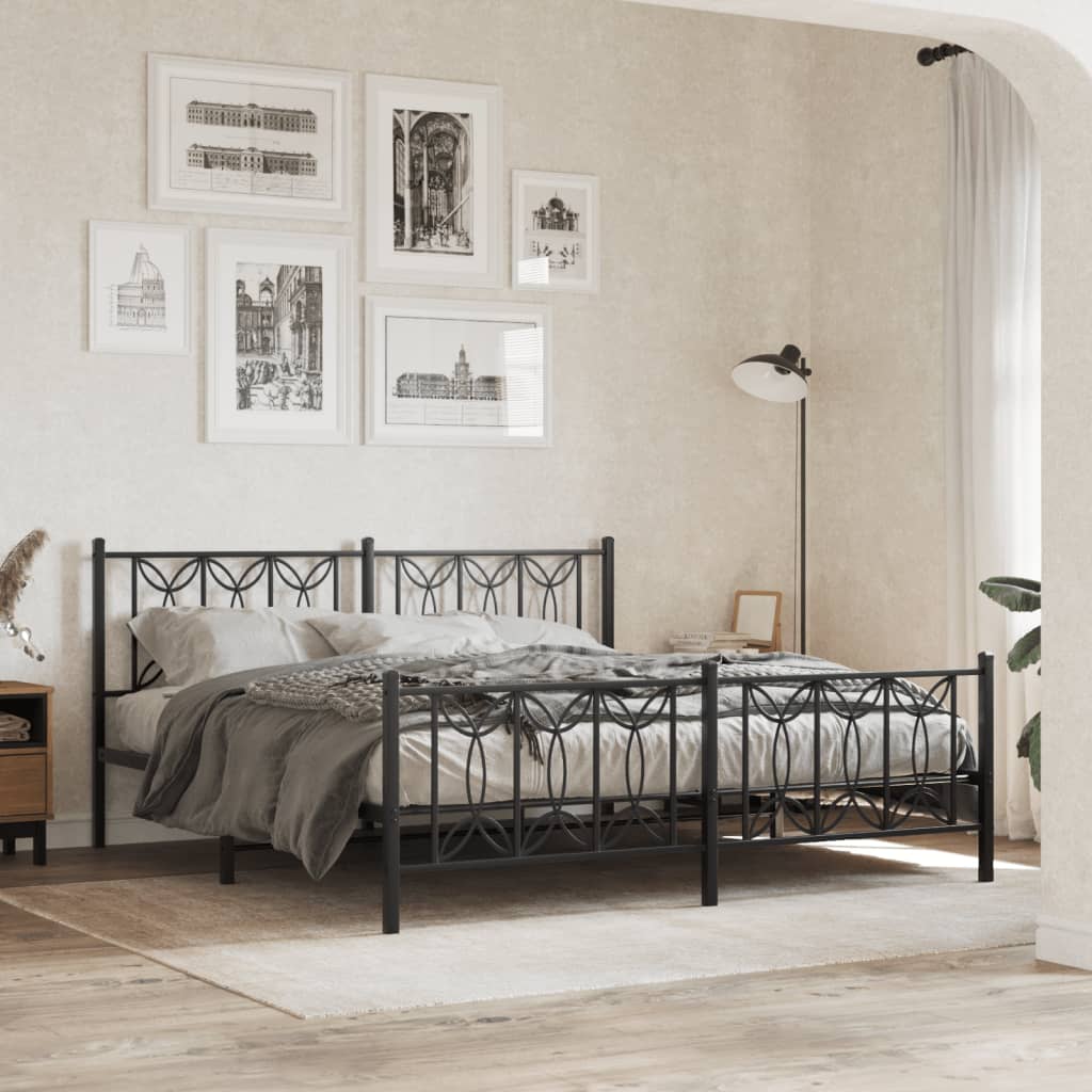 Lit en Acier 180x200 Design Industriel-Noir-avec tête de lit et pied de lit-183 x 213 cm-La-Fabrique-Industrielle