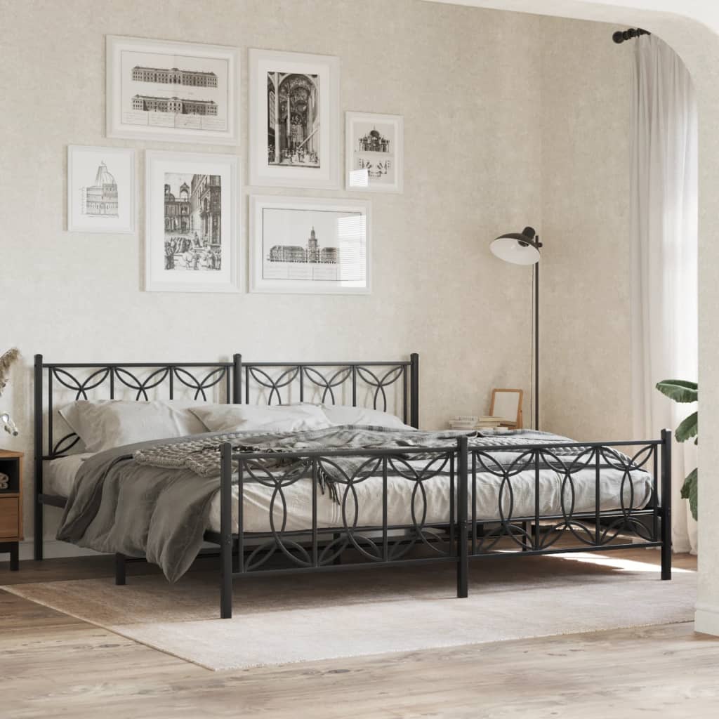 Lit en Acier 180x200 Design Industriel-Noir-avec tête de lit et pied de lit-193 x 203 cm-La-Fabrique-Industrielle
