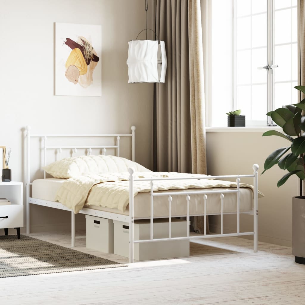Lit en Métal 90x200 Style Industriel-Blanc-avec tête de lit et pied de lit-107 x 203 cm-La-Fabrique-Industrielle