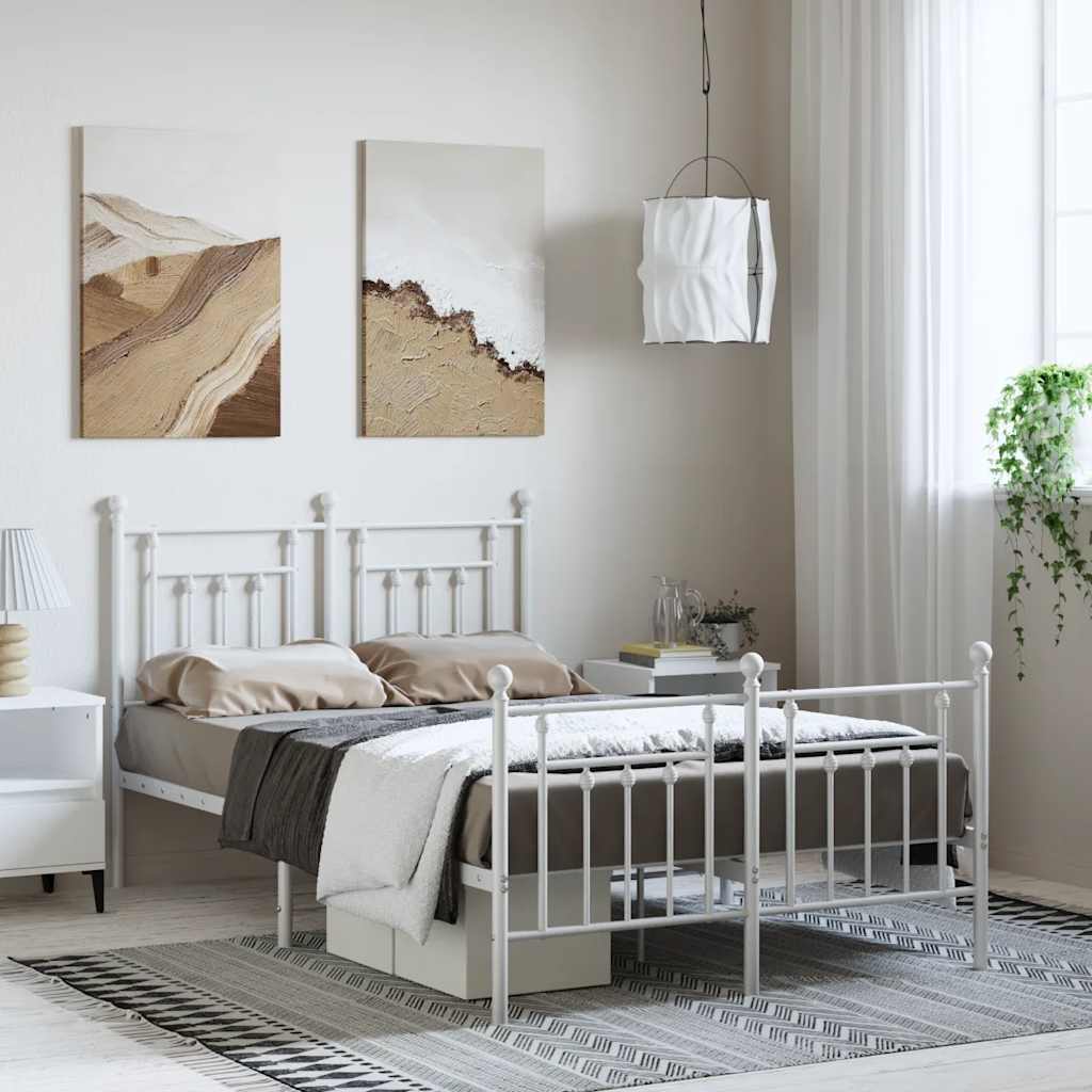 Lit en Métal 90x200 Style Industriel-Blanc-avec tête de lit et pied de lit-135 x 190 cm-La-Fabrique-Industrielle