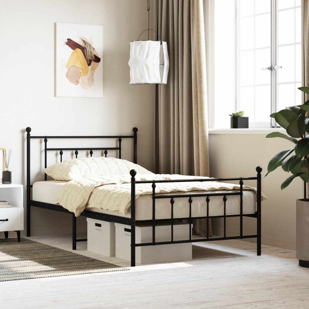 Lit en Métal 90x200 Style Industriel-Noir-avec tête de lit et pied de lit-107 x 203 cm-La-Fabrique-Industrielle