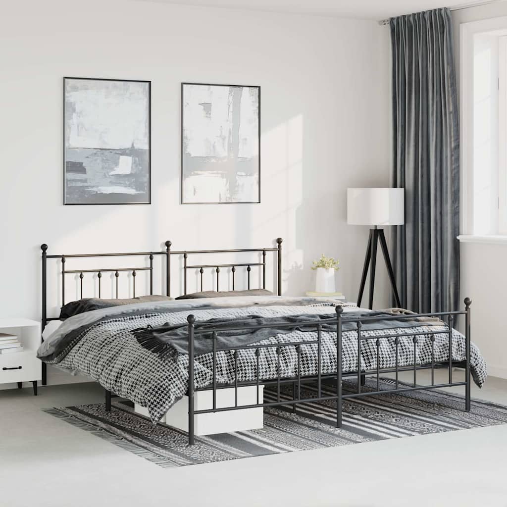 Lit en Métal 90x200 Style Industriel-Noir-avec tête de lit et pied de lit-183 x 213 cm-La-Fabrique-Industrielle