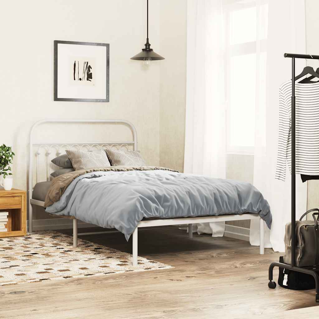 Lit en Métal Blanc Industriel 140X190-Blanc-avec tête de lit-107 x 203 cm-La-Fabrique-Industrielle