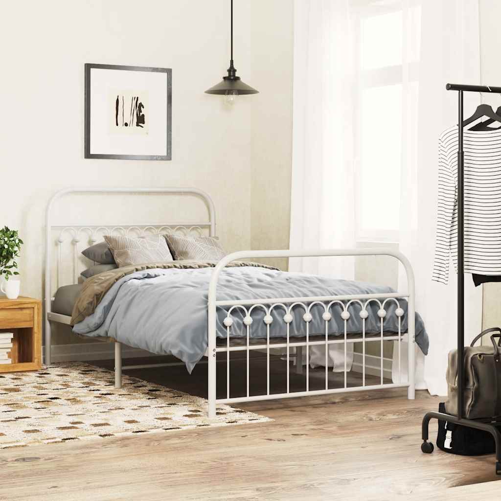 Lit en Métal Blanc Industriel 140X190-Blanc-avec tête de lit et pied de lit-107 x 203 cm-La-Fabrique-Industrielle