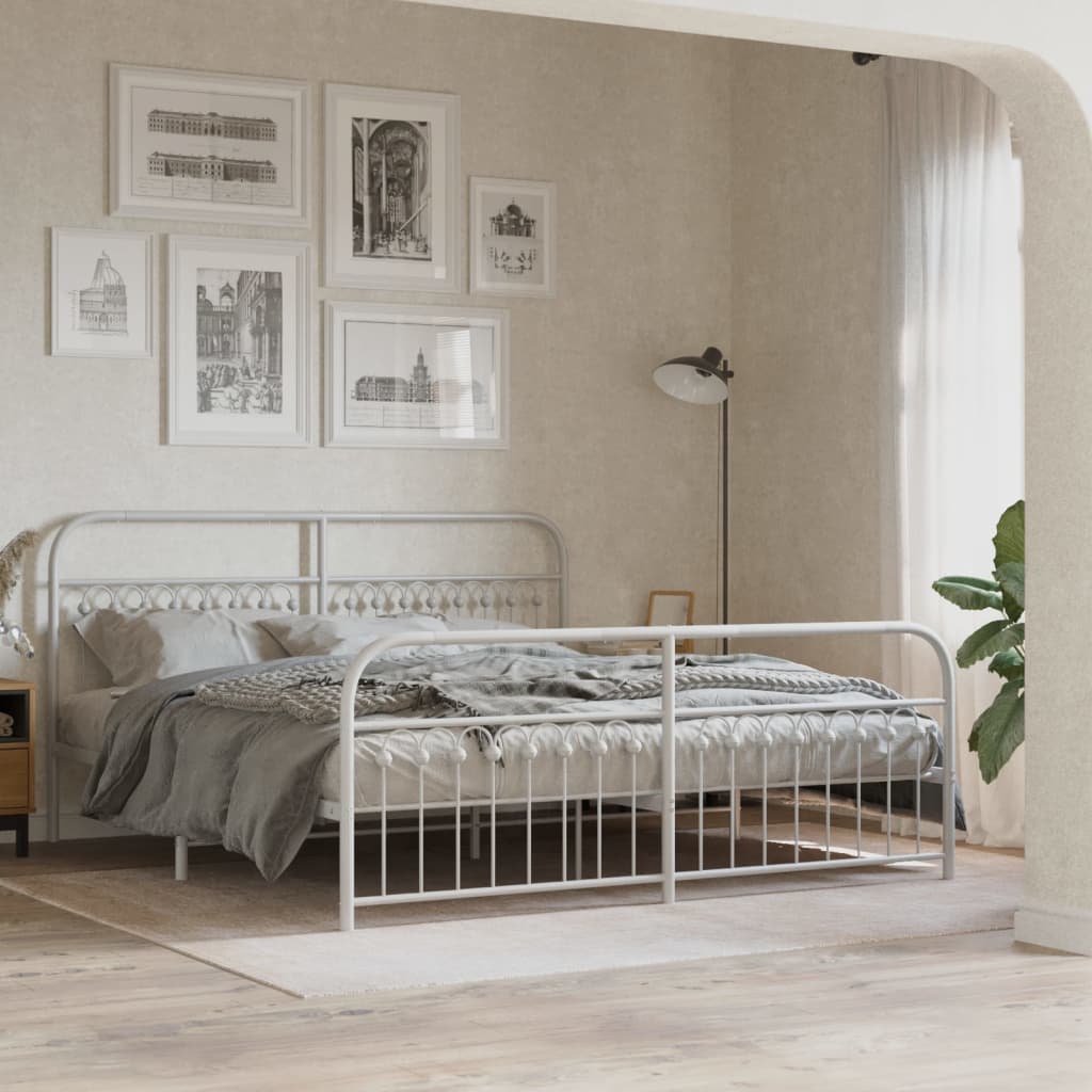 Lit en Métal Blanc Industriel 140X190-Blanc-avec tête de lit et pied de lit-183 x 203 cm-La-Fabrique-Industrielle
