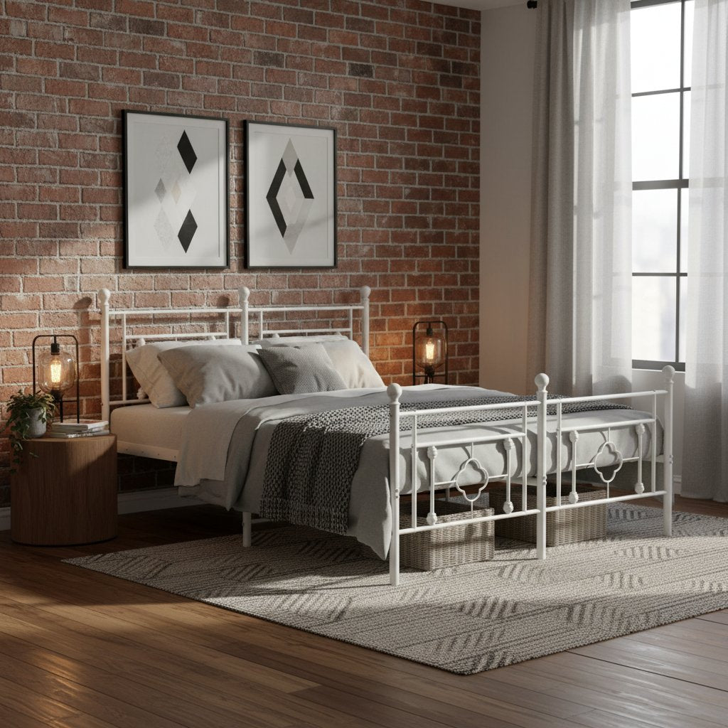 Lit Double en Métal Blanc Élégant