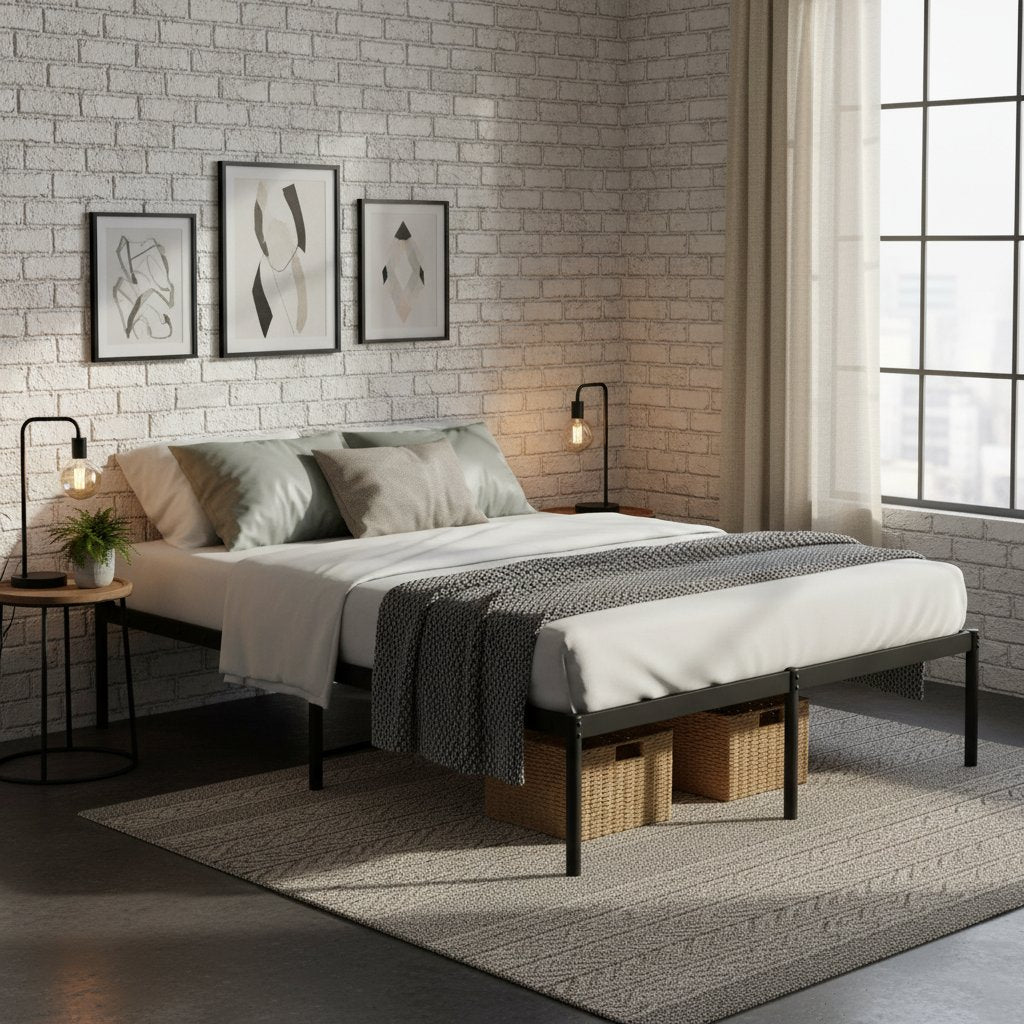 Lit Industriel en Métal Noir 120x190