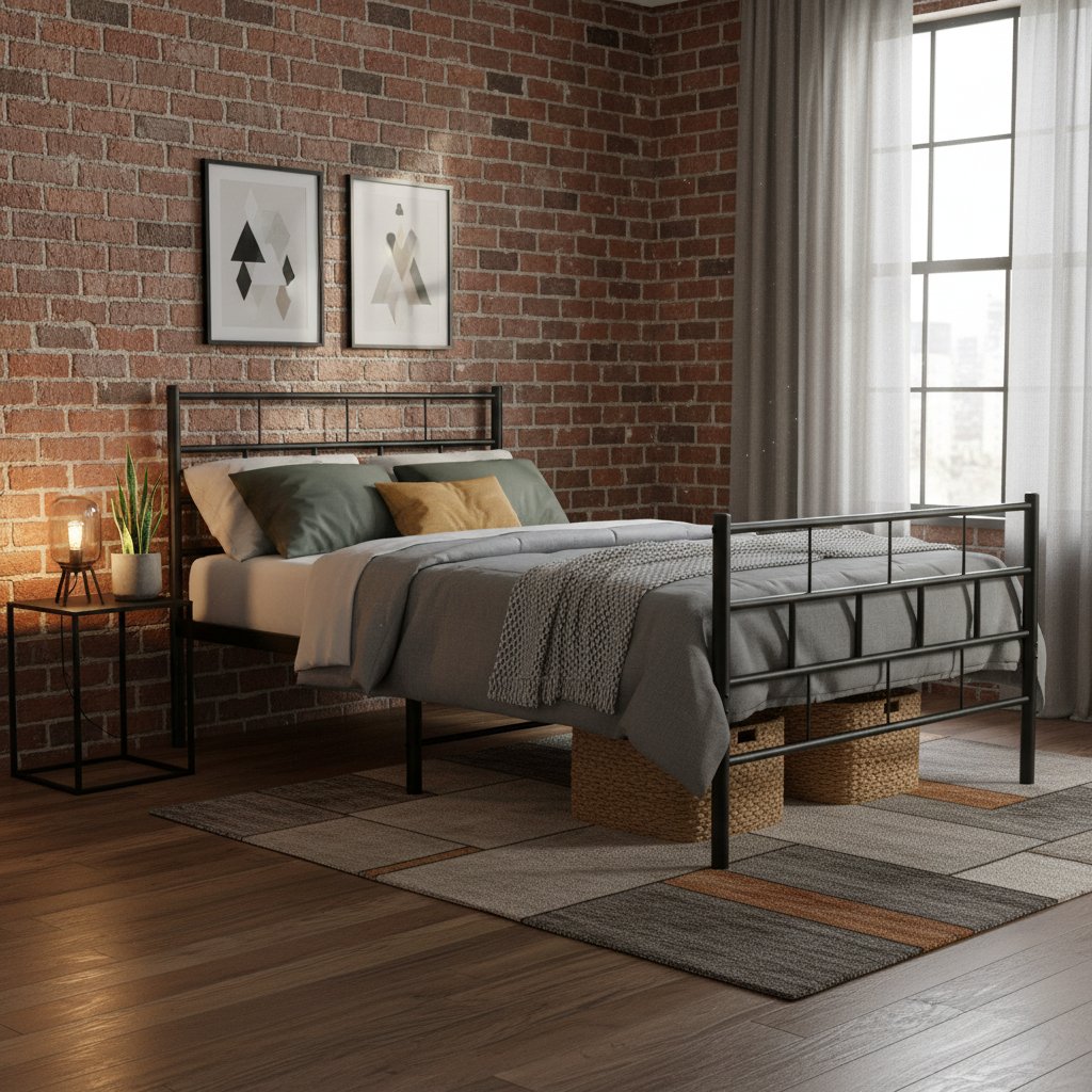 Lit Surélevé Élégant en Acier